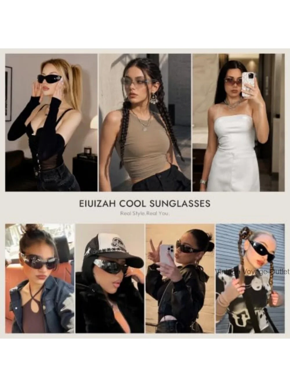 Y2K Wrap Around Sunglasses for Women Men Oversized Rimless UV400 Protection
